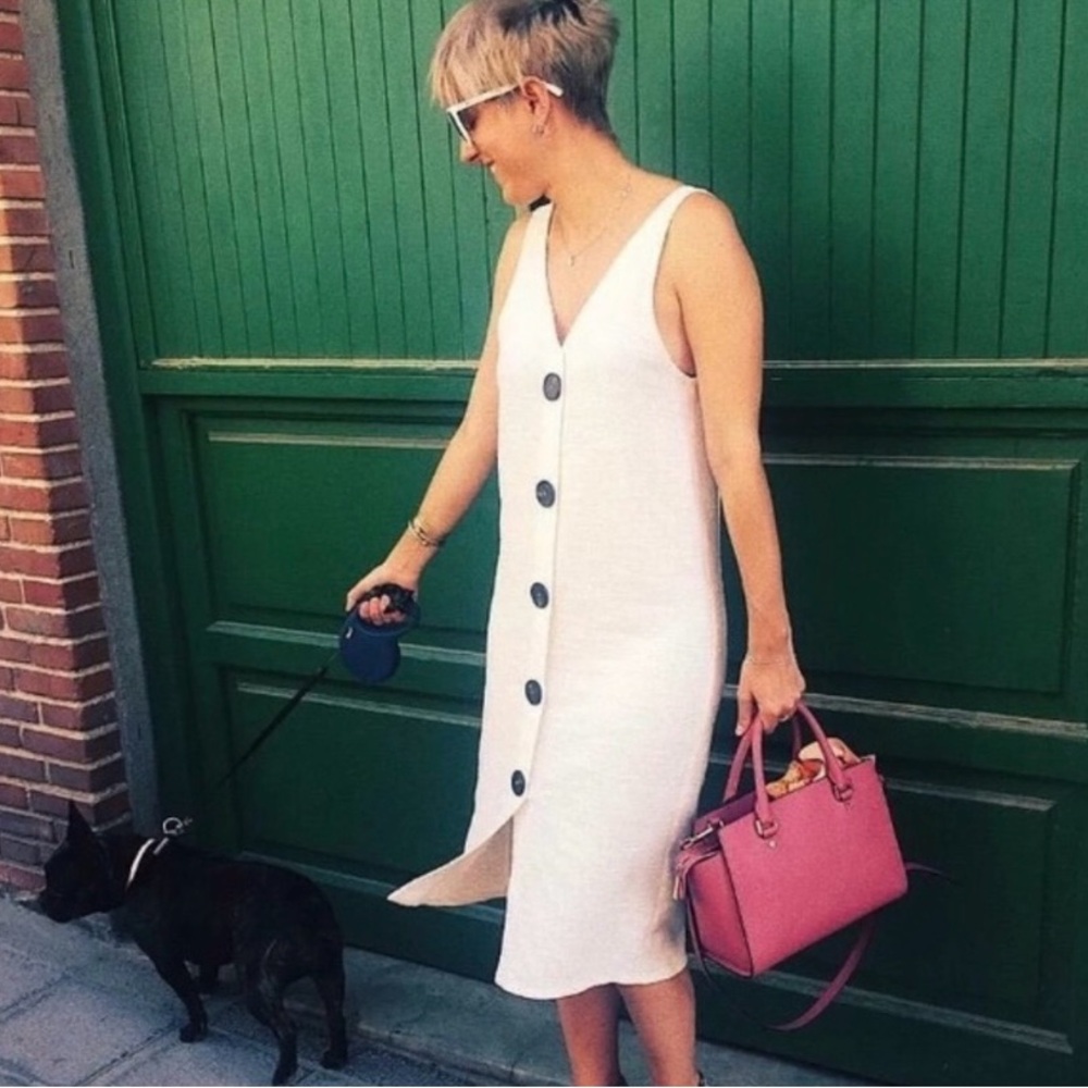 Zara Rustic Dress With Buttons Off White-Size S